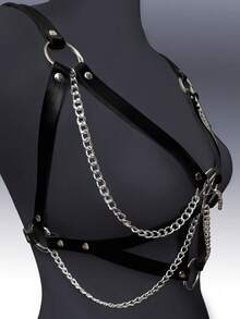 1 buah Bustier Harness Seksi Gaya Punk Gelap Wanita dengan Rantai Rumbai Bintang, Cocok untuk Pesta Karnaval - Hitam - View 5
