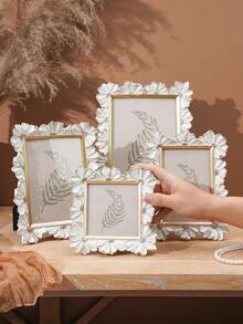 1pc K-Pop Star Card Album White Resin Photo Frame With Gold Trim, 3D Daisy Pattern Decorative Photo Frame, Square Family Desktop Display, Horizontal And Vertical Use, Suitable For Home Decor And Photography Props - A - View 6