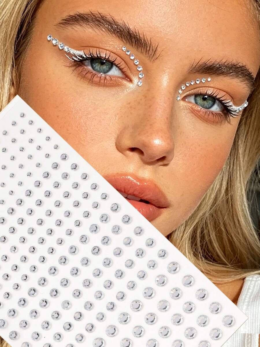3D glänzende transparente Multikorn Silber-Weiße Strass-Gesichtsdekoration, DIY Musikfestival Karneval Y2K Party Make-up Ball Gesichts-/Nagelglitzersteine - Weiss - Übersicht 1
