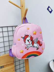 1pc Teenager Backpack Cute Unicorn Nylon Backpack Zipper Closure Printed Small School Bag - Pink Unicorn - View 5