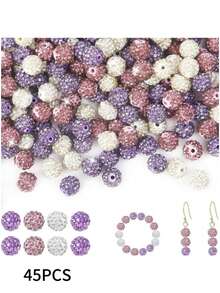 45顆 10mm 彩色閃亮圓形 Shamballa 迪斯可珠，亮片黏土水鑽，水鑽，項鍊、手鍊、耳環，珠寶製作材料，派對裝飾，情人節 - 45pcs - 查看 4