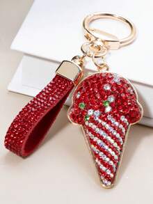 A Cute Diamond Filled Ice Cream Cone Keychain, Lovely Pendant For Bag, Car Key & Backpack, Sweet Gift For Girlfriend - Gold - View 4