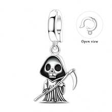 1pc Silver-Plated Vintage Black Skull & Openable Black Heart Pendant, Suitable For Bracelet, Necklace DIY, Jewelry Making, Unique Accessory For Daily Wear, Party, Halloween Gift - Silver - View 8