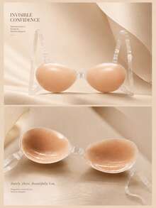 Sujetador adhesivo de silicona invisible con tirantes transparentes, cierre frontal sin costuras, sujetador sin espalda para vestidos, blusas & ocasiones especiales - Multicolor - Ver 4