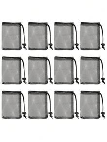 12pcs Black Mesh Drawstring Bags, Portable Storage Bags, For Snacks, Candy, Jewelry, Cosmetics & Small Accessories. - Black - View 7