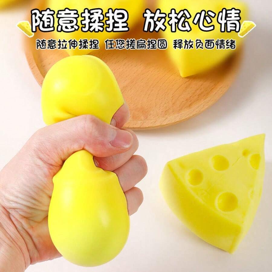 1 pieza Juguete de simulación de pastel de queso, rebanada triangular con agujeros realistas y textura de estiramiento, regalo de cumpleaños/decoración de escritorio/accesorio para fotos/ayuda para dormir ASMR/todas las estaciones - Multicolor - Ver 1