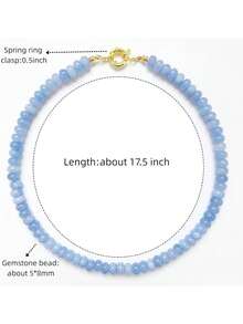 Beaded Gemstone Necklace For Women, Pure Color Boho Bead Choker Natural Stone Surfer Beach Rainbow Beads 18K Gold Plated DIY Handmade Jewelry Charm - 藍色 - 查看 2
