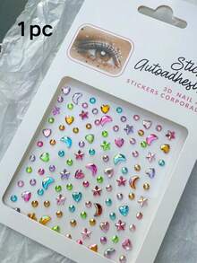 1件裝臉部裝飾水鑽貼紙，免膠水正方形圓形水滴星月愛心組合水鑽貼，適用於臉部、眼睛、頸部、美甲、派對、舞台、Y2K妝容 - 彩色 - 查看 15