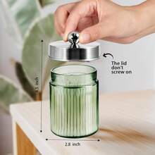 Euuztu Sage Green Qtip Holder, Glass ApothecaryJar Metal Lid & Stickers, Bathroom Qtip Holder Storage Canister, Farmhouse Decor Cotton Balls, Swabs, Makeup Pads, Bath Salt - Niken mài bóng - Xem 2