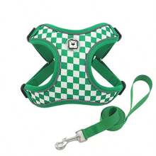 Spring New Plaid Pattern Dog Harness And Leash Set, Made Of Soft And Breathable Mesh Fabric, Anti-Friction Design, Adjustable Size, Suitable For Small Dogs - Stylish And Comfortable, Perfect For Daily Walks And Training. - Green - View 6