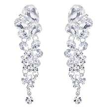 Bridal Fashion Earrings - Bright Silver Tone - View 9