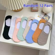 1/5/8/10/12 Pairs Multi-Pack Women's Mesh Summer Thin Solid Color Invisible Socks, Non-Slip Boat Socks, Soft Comfortable Casual Fluffy Socks, Suitable For Daily Outings, Home, Office, Campus, Sports Short Socks - Multicolor - View 9
