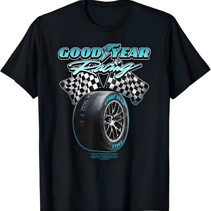 Goodyear Camiseta icónica con póster de pecho grande con neumáticos de carreras épicas, - Negro - Ver 1
