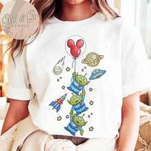 Disney Toy Story Aliens Tee | Hand Drawn Space Adventure Graphic Print T-Shirt, Cute  Men Rocket UFO Short Sleeve Top, 100% Cotton Aesthetic Kawaii Casual Outfit - 白色 - 查看 1