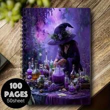 One Purple Notebook Diary With A Witch Theme, Featuring A Vintage Mysterious Vibe, Serves As A Creative Guide. For Halloween - D - View 1