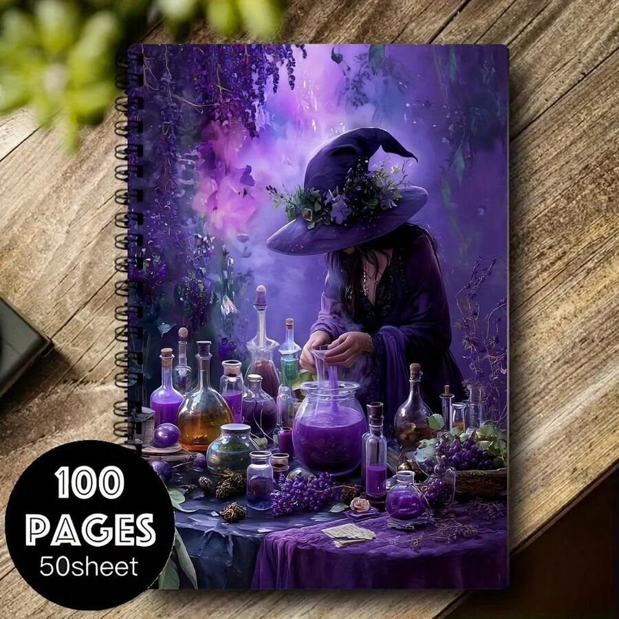 One Purple Notebook Diary With A Witch Theme, Featuring A Vintage Mysterious Vibe, Serves As A Creative Guide. For Halloween - D - View 1