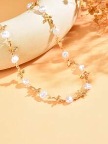1 pieza Collar de perlas con diseño geométrico asimétrico personalizado, gargantilla de patchwork de mariposa asimétrica estilo Ins, joyería de cuello de moda para mujer adecuada para uso diario, citas, fiestas y vacaciones - multicolor - Ver 3