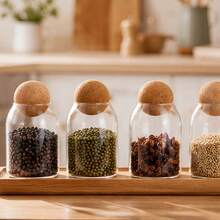 12 Piece 500ml/17oz Glass Seasoning Jar Set, Stylish Sealed Kitchen Jar Set, With Natural Cork Lid - Glass Storage Jar, Suitable For Coffee, Tea, Food, Nuts, Candies, Spices - Reusable, Round Glass Container, Perfect For Use In Kitchens And Restaurants. - 12pcs Storage Jar - View 6