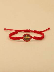 1 pieza Pulsera ajustable con medalla de San Benito, regalo religioso católico - Rojo - Ver 1