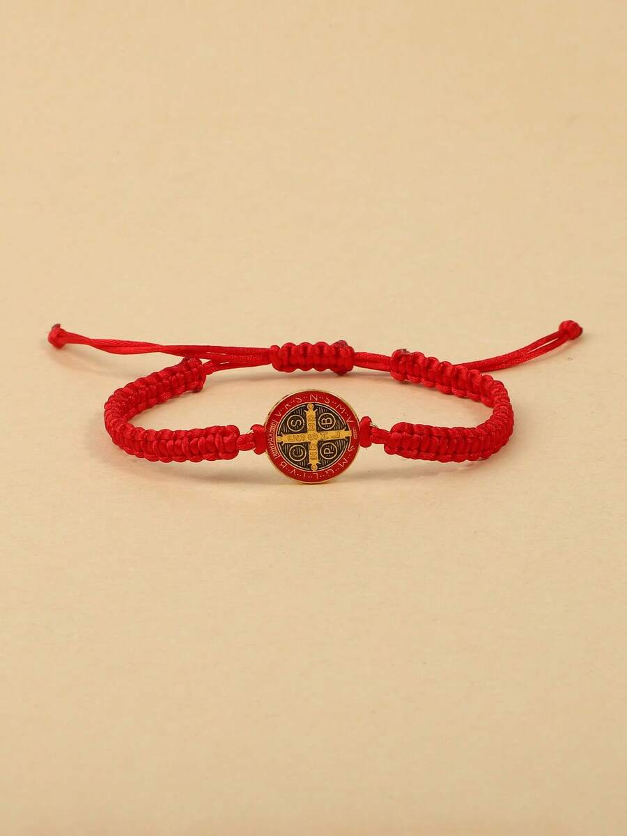1 pieza Pulsera ajustable con medalla de San Benito, regalo religioso católico - Rojo - Ver 1
