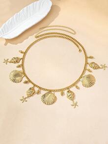 1pc Ocean Style Metal Conch Starfish Shell Pendant Chain Waist Chain Suitable For Women's Daily And Vacation Outfits - Yellow Gold - View 4