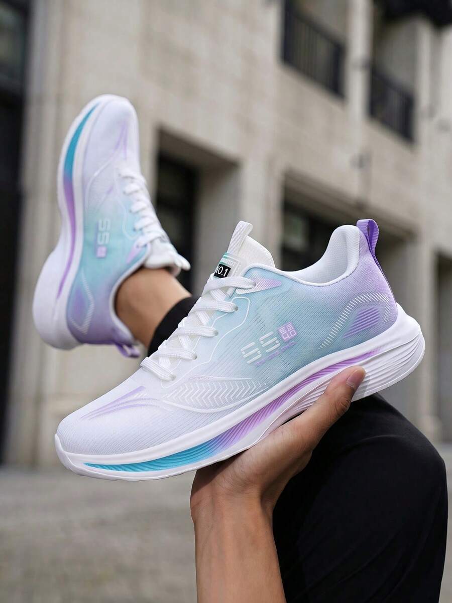 Breathable Mesh Running Shoes, Lightweight And Non-Slip Casual Shoes, Comfortable Walking Shoes For Daily Commuting - 紫色 - 查看 1