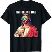 I'm Telling Dad Funny Christian Religious Jesus Meme T-Shirt, Oversized Short Sleeve T-Shirt, Classic Heavy Cotton Graphic Print, Women's Casual Short Sleeve Top. - Back - View 1