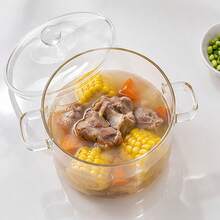 1pcs Glass Pot With Cover 3L/101oz Double Handle Transparent Pot Heat Resistant Glass Stewpot Soup Milk Congee Special Transparent Double Handle Glass Pot Cooking Pot With Cover Glass Cooker. - View 1