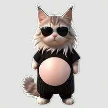3D萌宠猫咪肚皮贴 3D立体橘猫贴纸 毛绒软萌小猫贴 独特绒面风格 适用于手机壳、水杯、笔记本、手工装饰 - サングラスをかけた長毛の猫 - チェックする 2