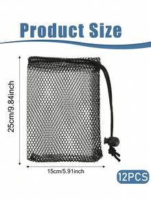 12pcs Black Mesh Drawstring Bags, Portable Storage Bags, For Snacks, Candy, Jewelry, Cosmetics & Small Accessories. - Black - View 3