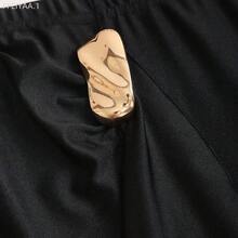 MewMuse.  Falda de sirena con dobladillo elegante estilo italiano, diseño asimétrico fruncido con acento de hebilla de metal, nueva llegada de moda para otoño, mujer - Negro - Ver 4