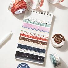 1 Roll Washi Tape, Starry Plaid Series Lace/Check/Star Stickers, Suitable For DIY Decoration Of Scrapbooks, Photo Albums, Notebooks, Ins Style Collage Material, Tearable Scrapbook Base Sticker, Salt Style Border Tape, DIY Collage Decoration Sticker Vintage Polka Dot Tape, Student Stationery Back To School Essential - 1 Roll - View 3