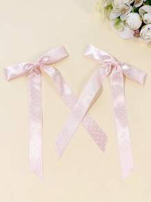 2pcs/Set Women's Satin Polka Dot Long Ribbon Bow Hair Clip, Vintage Youthful Style, Multiple Colors Available, Versatile Hair Accessory Suitable For Daily Commute, Holiday Party, Birthday Party, Shopping, Travel, Photography, Any Occasion, Perfect Gift For Best Friend,Claw Clips - Multicolor - View 6