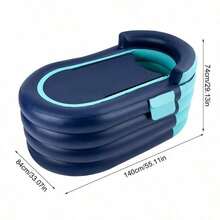 Rectangular Inflatable Bathtub, 33.07x55.11x29.13in, Blue PVC Material, 4 Chambers, 220lbs Load-Bearing Capacity, With Shower Cover And Wireless Inflation, For Adults - 1 - Ver 3