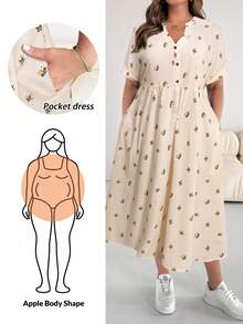 Vestido de manga corta de longitud media con cuello en V, de tela texturizada negra, suelto y cómodo, para uso diario, de moda casual para primavera y verano, con bolsillos, para mujeres de talla.Atuendos de verano para mujeres, vestido de trabajo, vestido negro curvilíneo, ropa de iglesia para mujeres. - Albaricoque 3 - Ver 1