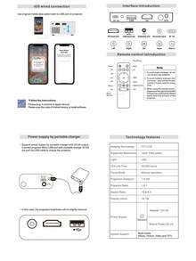 可攜式迷你投影機，全高清有線投影機（無藍牙無WiFi），內建喇叭與遙控器，有線手機/平板連接，附EU/UK/US/AU插頭轉接器，適用於家庭劇院、辦公室、宿舍、旅行 - 純白 - 查看 9