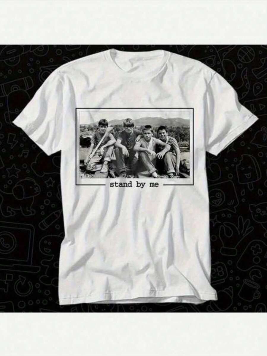 [Movie Fan] "Stand By Me" Movie Vintage Graphic T-Shirt For Adults - Soft Cotton Casual Crew Neck Tee - White With Black And White Print - Comfortable Fit For All Seasons, Classi - White - View 1