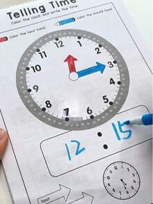 32 Pages Educational Paper Telling Time Workbook, Colorful Cartoon Clock Matching Digital Time Practice, Early Math Reading Preschool Learning Activities Book For Toddlers 3-6, Perfect Birthday Gift Classroom Homeschool Kindergarten Back To School - 彩色 - 查看 11