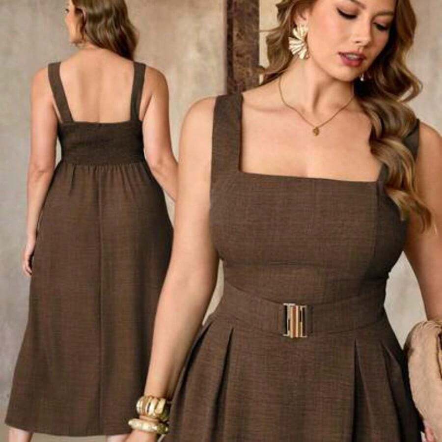 Women Midi Dresses - Whole Grain Coffee - View 1