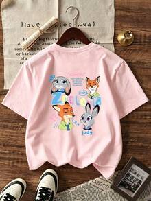 Official Disney Licensed Tween Girls 4-12 Soft Cotton Graphic Tees Zootopia Judy Nick Stylish Relaxed Fit Summer Outfits New Arrival Express Delivery - 粉色 - 查看 4
