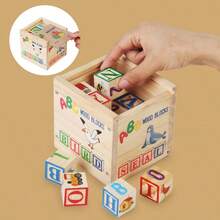 Wooden Box ABC 27pcs Letter And Number Blocks, Large Wooden Cognitive Letter Cube Stacking Toy, Intellectual Development & Focus Training, Parent-Child Interaction 0-9 Number Recognition, 26 Letter Word Combination, Suitable For Boys And Girls Stacking Blocks - 彩色 - 查看 6