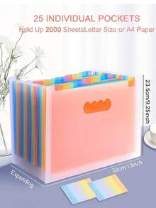Practical Expandable Accordion File Folder To Organize 2000 Sheets Securely Premium A4 Size Document Bag With Blank & Colored Labels For Teens Compact Desk Accesorries For Home Office School Essentials School Supllies Back To School Supplies - Multicolor - View 12
