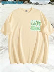 Women's Later Gator Funny Pun Cute Crocodile Casual Oversized Graphic Tee, Last Day Of School, 4th Of July, Vacation, Summer Tops, Teacher Outfits - 黃色 - 查看 2