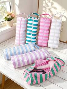 Fashion Striped Pattern Curling Iron Bag, Quilted Hair Dryer Storage Box, Straight Hair Stick Storage Bag, Waterproof Toiletries Bag, Makeup Handbag - Multicolor - View 6