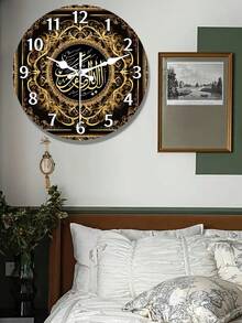 A Wooden Round Wall Clock With Text Design, Silent Without Ticking, Suitable For Home Holiday Decoration And - Multicolor - View 1
