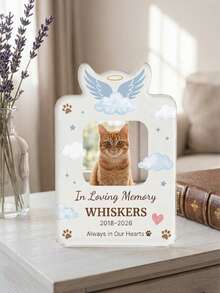 1pc Custom Photo Pet Memorial Plaque,Personalized Custom Photo Acrylic Keepsake,Cat/Dog Keepsake With Angel/Rainbow/Heart Design,Forever Loved Sympathy Gift For Grieving Pet Owners,Memorial Tabletop Decor/Sympathy Gift Giving/Keepsake Display - Multicolor - View 10