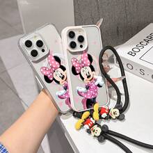This Disney Mickey Mouse Pattern Lanyard Phone Case Features A Strong Magnetic Closure And Full Coverage Of Acrylic And TPU Material. It's Shockproof, Lightweight, And Suitable For IPhone17/16/11/13/15/15 Plus/15 Pro/15 Pro Max/12/14 Pro Max/11 Pro Max/12 Pro/12 Pro Max/13. It's A Popular Birthday Gift, Business Gift, Durable, Stain-Resistant, And Fingerprint-Resistant New Phone Case For Men And Women. It Also Includes A Mickey Mouse Phone Case And Mickey Mouse Doll Bracelet. Compatible With SamsungGalaxy S20, S21, S22, S23, And S24 Series. It's The Perfect Gift For Friends And Family. This Stylish Phone Case Is Fun, Lightweight, And Durable. IPhone17 Pro Max Phone Case, Minnie Phone Case. - 黑色 - 查看 5