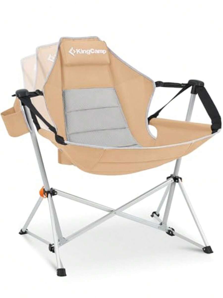 KingCamp - Silla de Camping con Forma de Hamaca Plegable portátil para Adultos de 400libras Resistente Plegable de Gran tamaño con Marco de aleación de Aluminio para Exteriores Playa Patio Caqui - Caqui - Ver 1