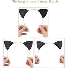 Glitter Ears Headband Halloween Fancy Dress Woman Hairband Cosplay - negro - Ver 4