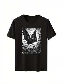 Camisetas de Halloween para hombre con un diseño humorístico de esqueleto con costillas y gráficos góticos vintage de murciélagos - Negro - Ver 1